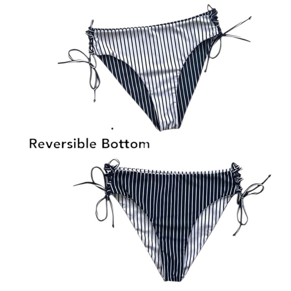 NWT CUPSHE Reversible Striped High-Waisted Side Lace Up Bikini Bottom Si… - Picture 1 of 4